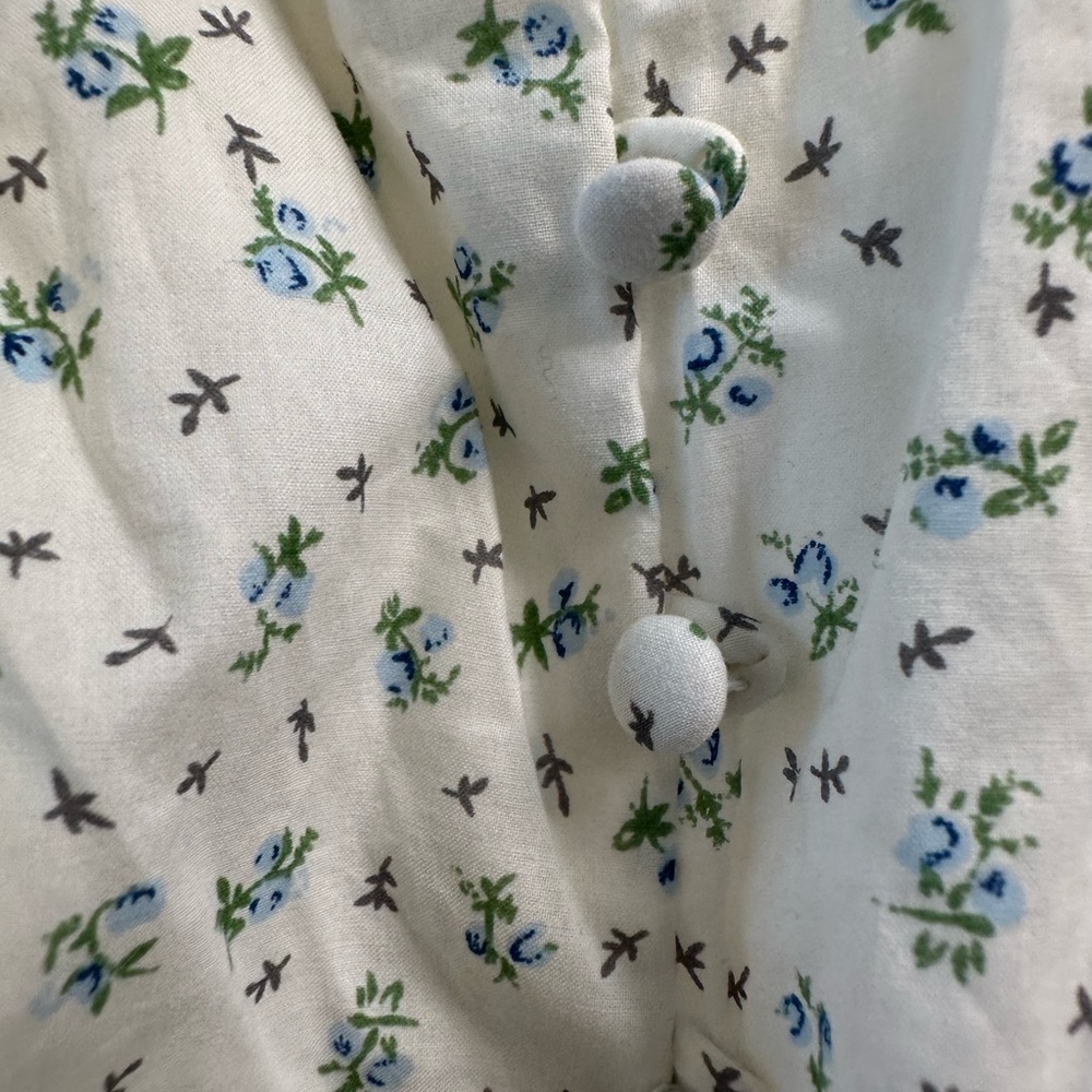 Lulus White Blue Floral Puff Sleeve Tie Front Babydoll Mini Dress Size M - Picture 7 of 13